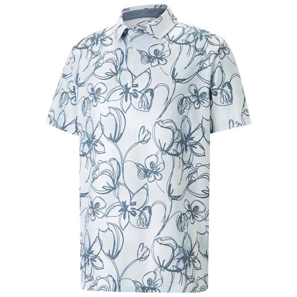 Puma Gents Cloudspun Stems Polo Shirt Bright White - Evening Sky 3 Puma Gents Cloudspun Stems Polo Shirt Bright White - Evening Sky