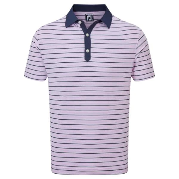 FootJoy Gents Accented Stripe Lisle Shirt Lavender - White - Navy 3 FootJoy Gents Accented Stripe Lisle Shirt Lavender - White - Navy
