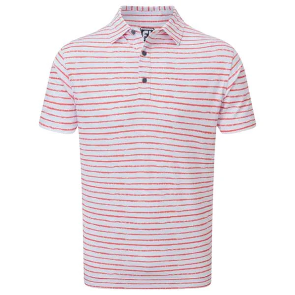 FootJoy Gents Chalk Line Pique Shirt White - Coral 3 FootJoy Gents Chalk Line Pique Shirt White - Coral