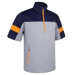 Gents Cortina Zip Neck Colour Block ½ Sleeve WindShirt Silver Marl - Navy - Lava